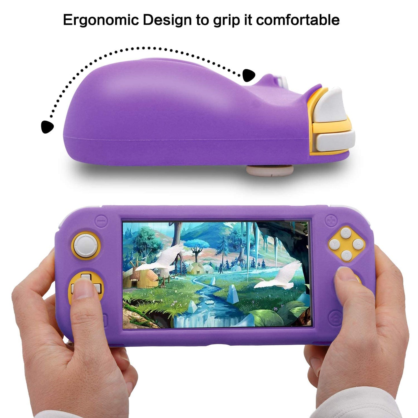 HEATFUN Nintendo Switch Lite Accessories Kit - Purple Silicone Cover, Thumb Grips & Screen Protector, Ergonomic Grip Case