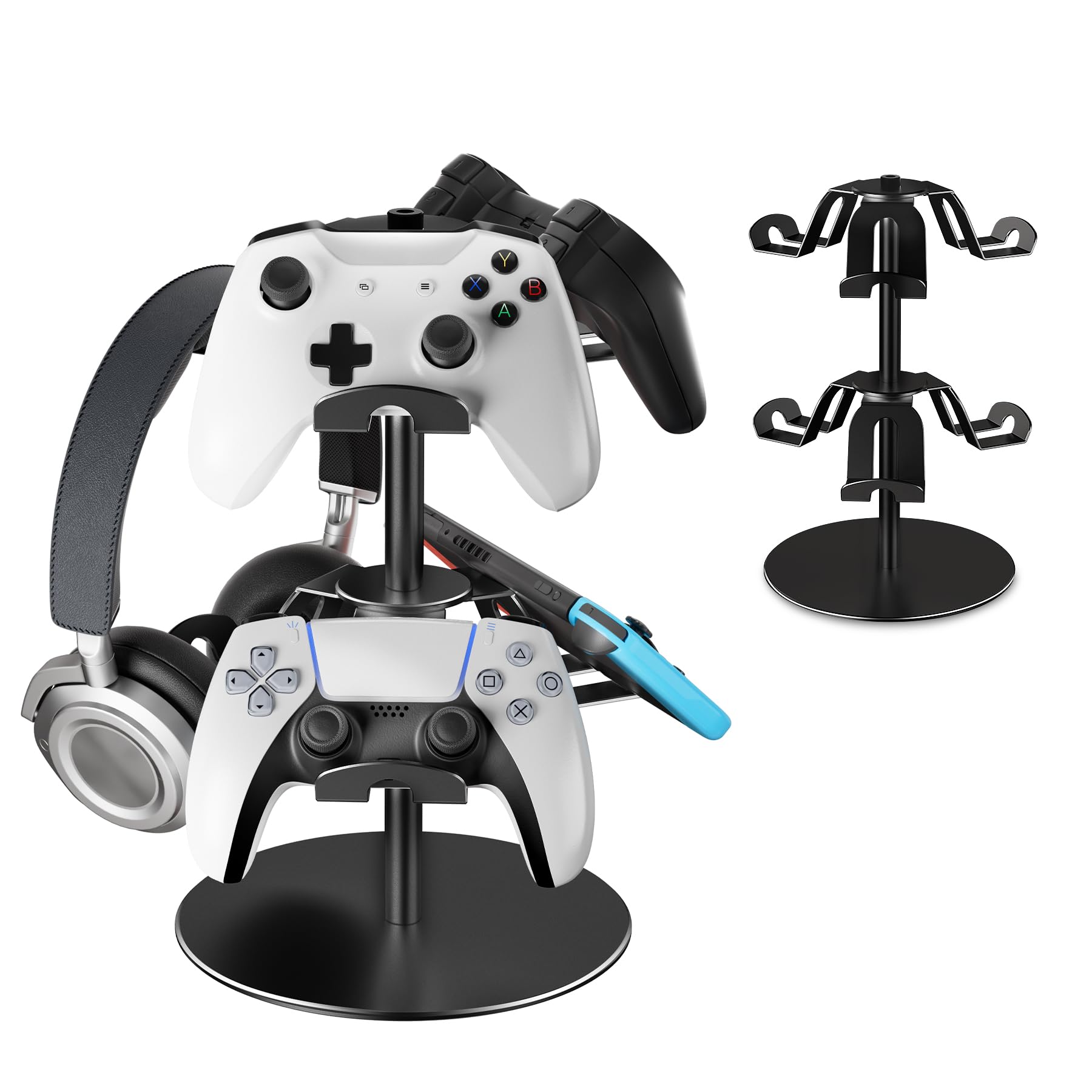ZHGM Controller Stand 2 Tiers  Universal Gaming Headphone Stand Compatible with Xbox PS5 PS4 Nintendo Switch Pro  Aluminum Headset Holder Organizer Rack  Desktop Gamepads Holder  Black