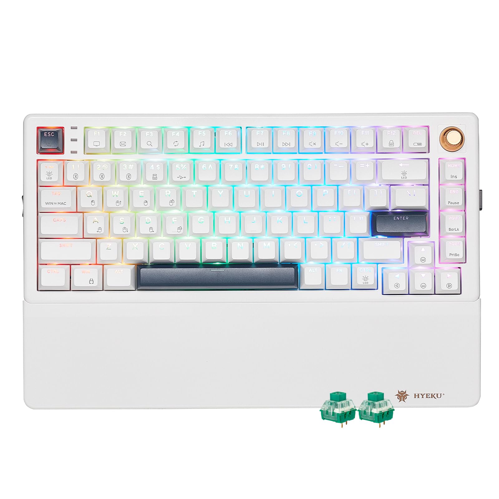 Wireless Mechanical Keyboard with Wrist Rest  Hot Swappable Custom Keyboard with Knob  RGB Backlit  Pre-lubed Clicky Switches  2.4GHz/USB-C/BT5.0 Mechanical Gaming Keyboards for Win/Mac (White)