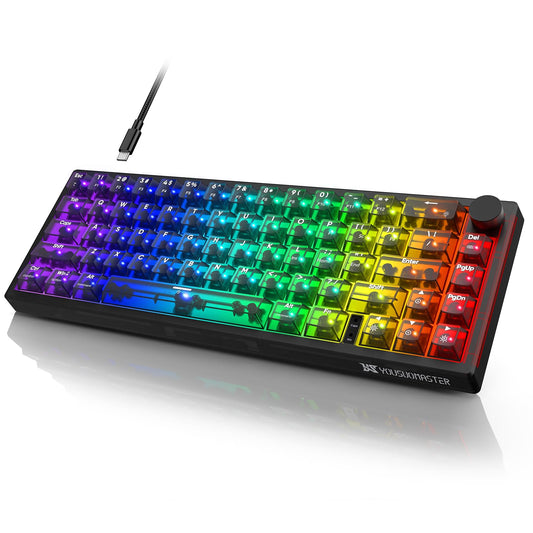 YOUSUOMASTER X83 60% Wired Gaming Keyboard, RGB Backlit, 66 Keys Hot Swappable Red Switch, Translucent Black