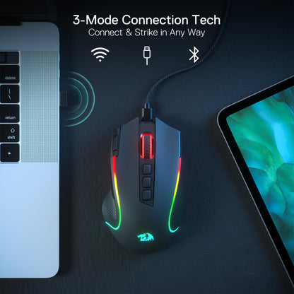 Redragon M612 PRO RGB Gaming Mouse - 8000 DPI, Wired/Wireless, 9 Programmable Buttons, 7 Backlit Modes, Black
