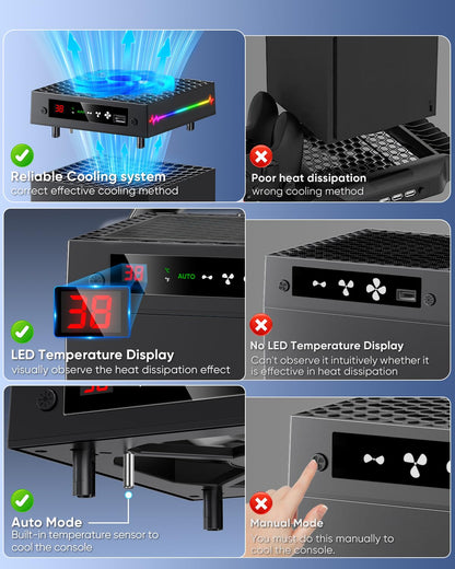 KOVA Auto Cooling Fan for Xbox Series X - 9 RGB Light Modes, Adjustable Temperature, Black, Model PG-XBX026SM