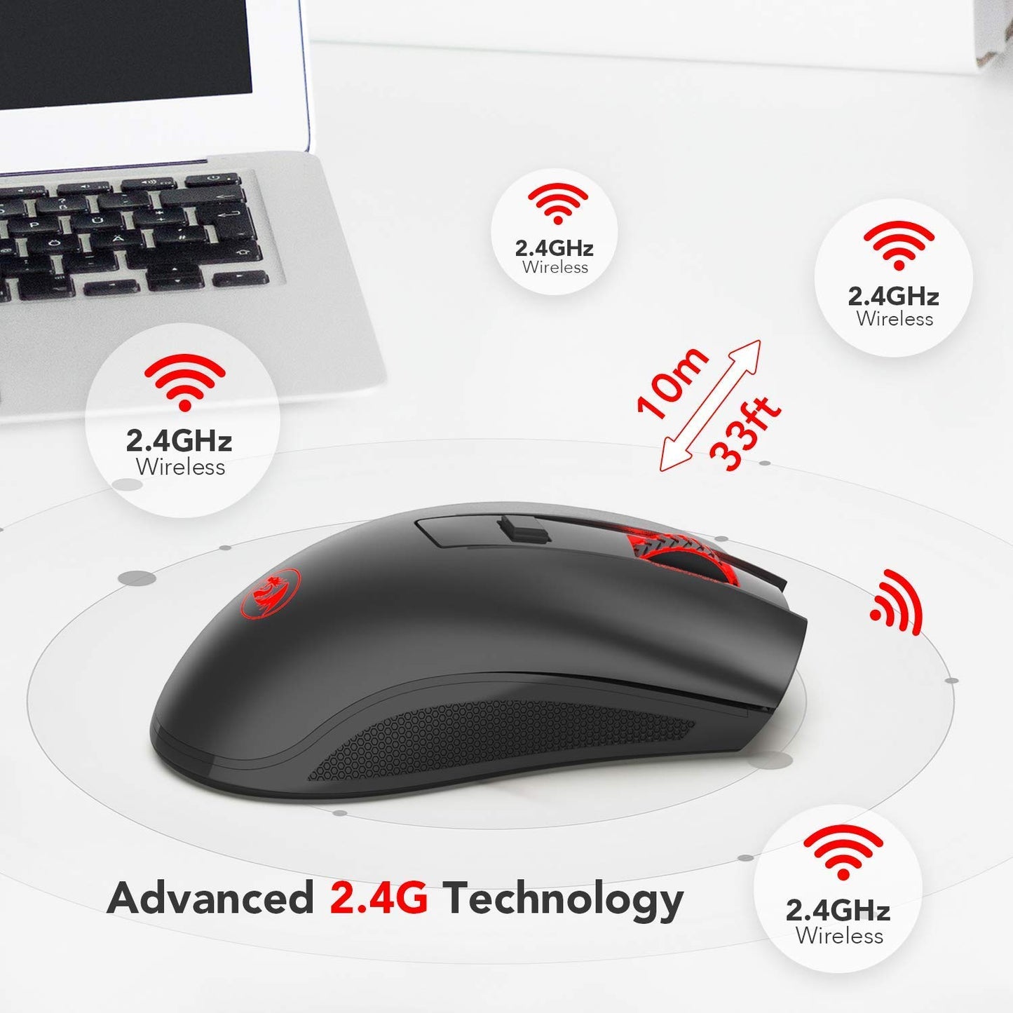 Redragon M652 Wireless Gaming Mouse - 2.4G, 5 DPI Levels, 6 Buttons, Black, Portable for Desktop & Laptop