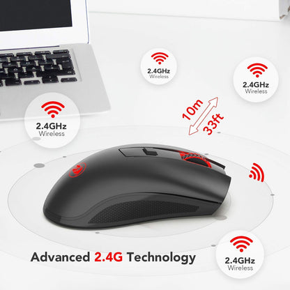 Redragon M652 Wireless Gaming Mouse - 2.4G, 5 DPI Levels, 6 Buttons, Black, Portable for Desktop & Laptop