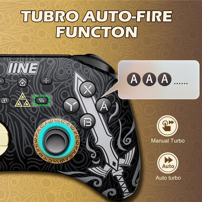 IINE Wireless Switch Pro Controller for Nintendo Switch, Lite & OLED - Black/Gold, RGB Light, Turbo, Adjustable Vibration, Headset Jack