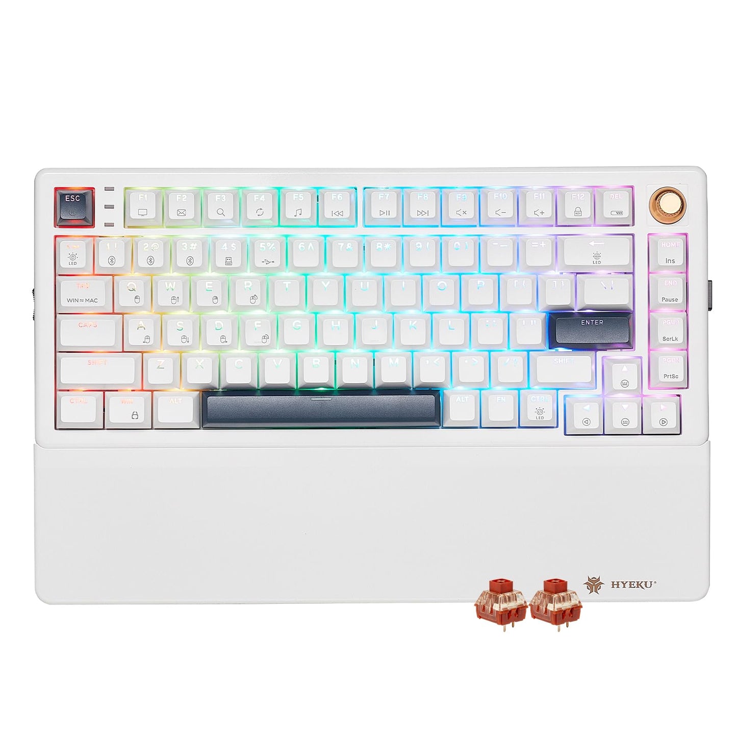 Wireless Mechanical Keyboard with Knob & Wrist Rest  Hot Swap Gasket Custom Structure  Creamy Pre-lubed Tactile Switches  RGB Backlit  Bluetooth/Type-C/2.4G Gaming Keyboard for Win/Mac (White)