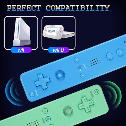 Yosikr Wii Controller 2 Pack - Remote with Silicone Case & Strap, Green & Blue, Compatible with Wii/Wii U
