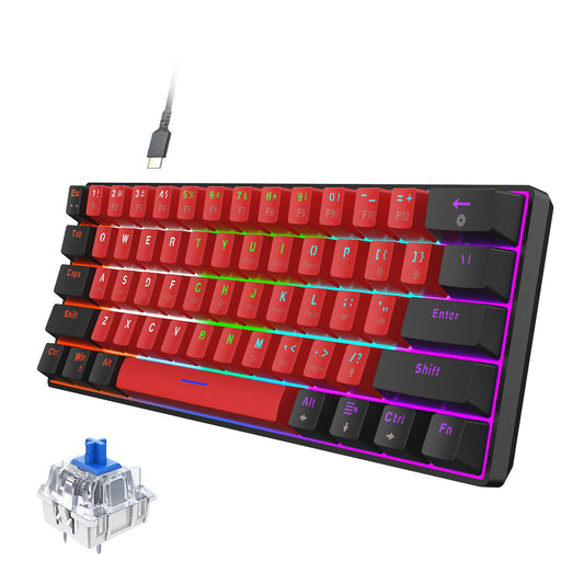 Snpurdiri 60% Wired Mechanical Gaming Keyboard  LED Backlit 60 Percent Gaming Keyboard for Windows Laptop PC Mac (Black-Red  Blue Switches)