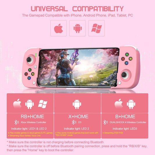 Joso Mobile Gaming Controller for iPhone/Android - Wireless Gamepad, Ergonomic Design, Pink, Model BSP-D3