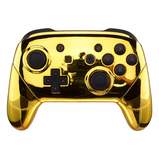 eXtremeRate Chrome Gold Faceplate Backplate Handles for Nintendo Switch Pro Controller, Glossy DIY Replacement Grip Housing Shel