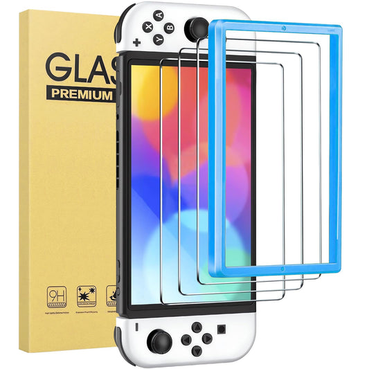 maomini Tempered Glass Screen Protector for Nintendo Switch OLED 7.0 Inch - Clear, Bubble Free, Shockproof with Alignment Frame