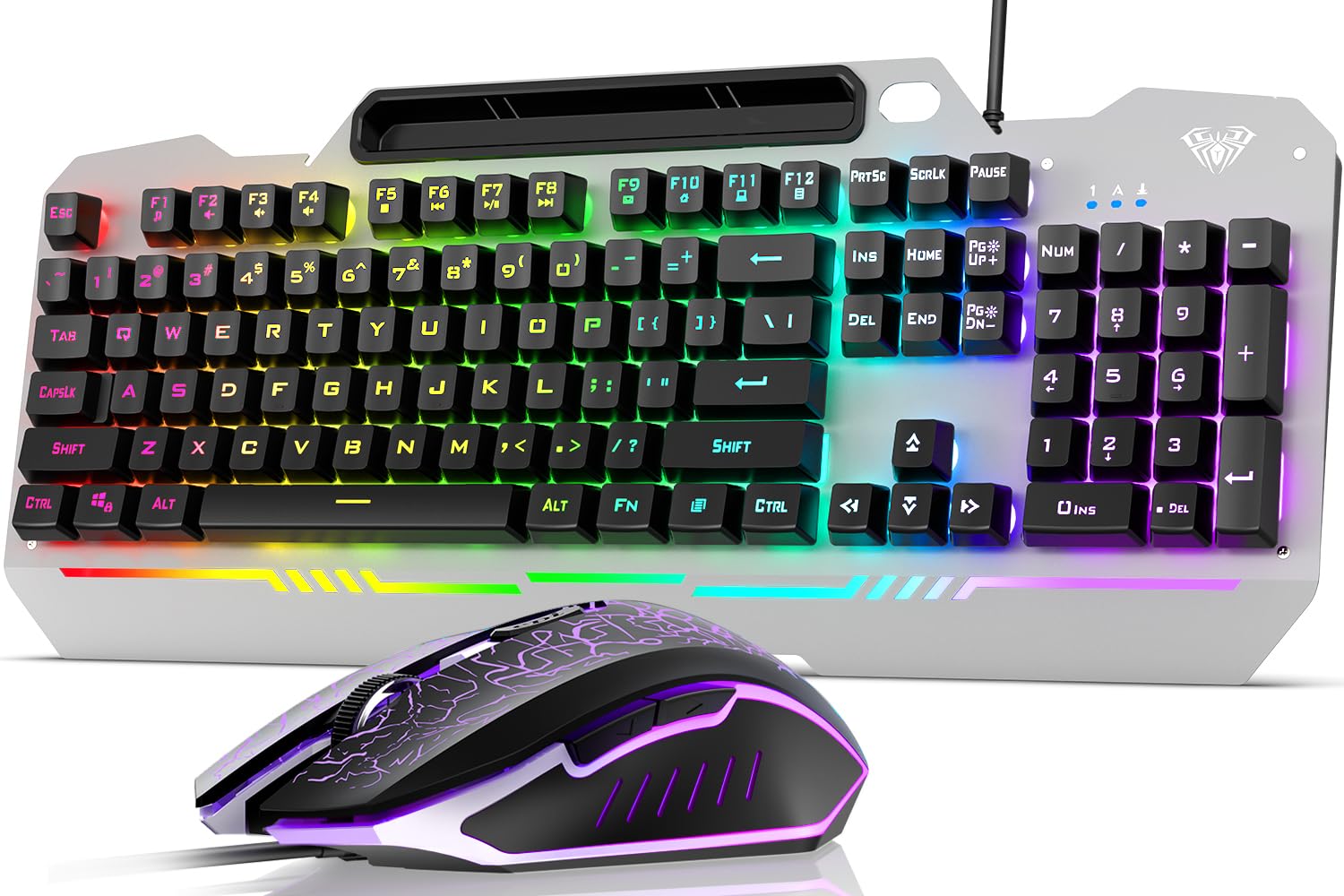 AULA Keyboard  T102 104 Keys Gaming Keyboard and Mouse Combo with RGB Backlit Quiet Computer Keyboard  All-Metal Panel  Waterproof Light Up PC Keyboard  USB Wired Keyboard Gaming for MAC Xbox PC Gamer