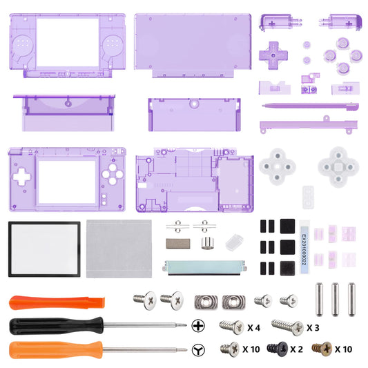 eXtremeRate Clear Atomic Purple Replacement Shell for Nintendo DS Lite - Custom Console Case Cover, ABS Material, Model DSLM5005