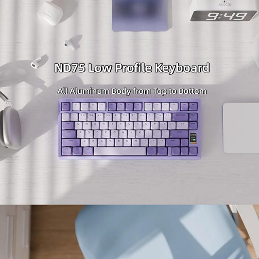 OOCTPK Mechanical Keyboard - Chilkey ND75 LP Wireless, LCD Screen, RGB Custom, UltraThin, Purple, PC/Mac Compatible