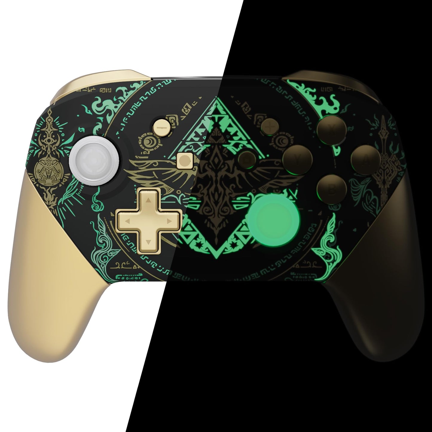 eXtremeRate Glow in Dark - Totem of Kingdom Black Faceplate Backplate Handles for Nintendo Switch Pro Controller  Replacement Grip Housing Shell Cover and Buttons for Switch Pro Controller