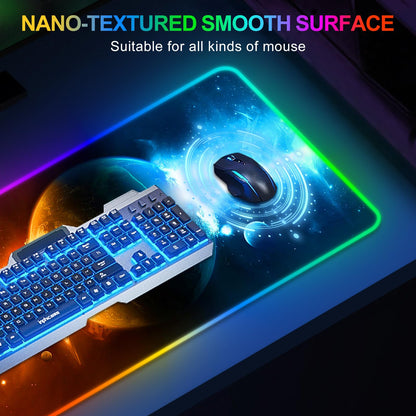 ARTSO RGB Gaming Mouse Pad XXL 35.4x15.7 inch, 14 Lighting Modes, Non-Slip Rubber Base, Universe Space Starry Sky