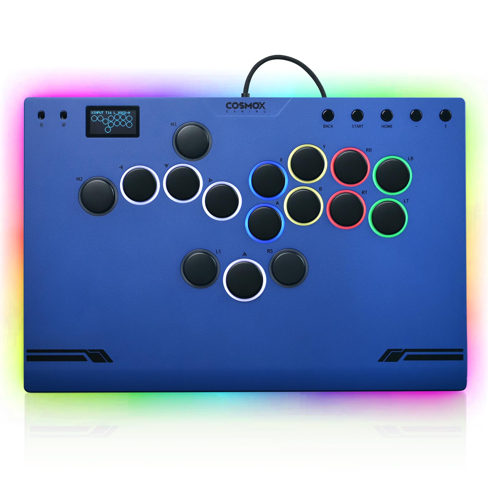 Sehawei Haute42 M ultra Gen2 Blue Arcade Stick Aluminum All-Button Controller with Cable Security Clasp &Button LED Rings Arcade Fighting Stick for PC/Ps3/Ps4/Switch/Steam-Supports Hot Swap & SOCD