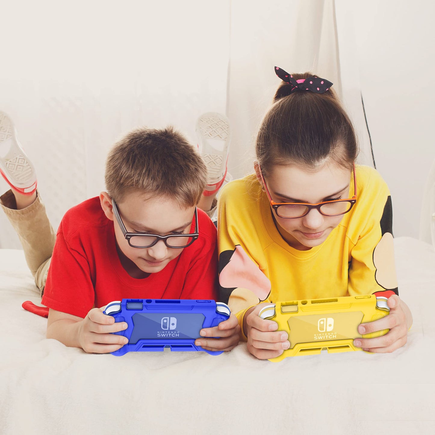 Kailfee Protective Case for Nintendo Switch Lite - TPU Shock-Absorption, Anti-Scratch, with Screen Protector & Thumb Grip Caps, Navy Blue