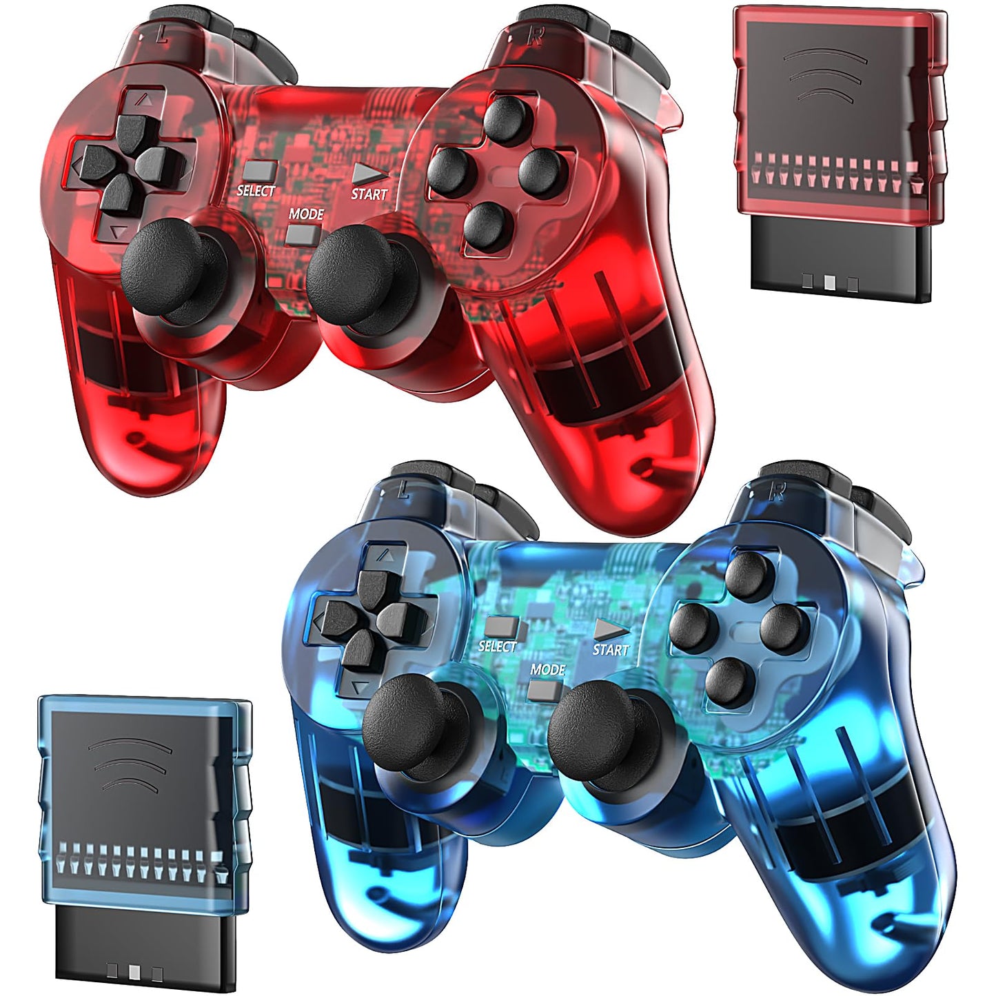 Degulan Wireless Controller for PS-2 Console - ClearRed & ClearBlue Gamepad