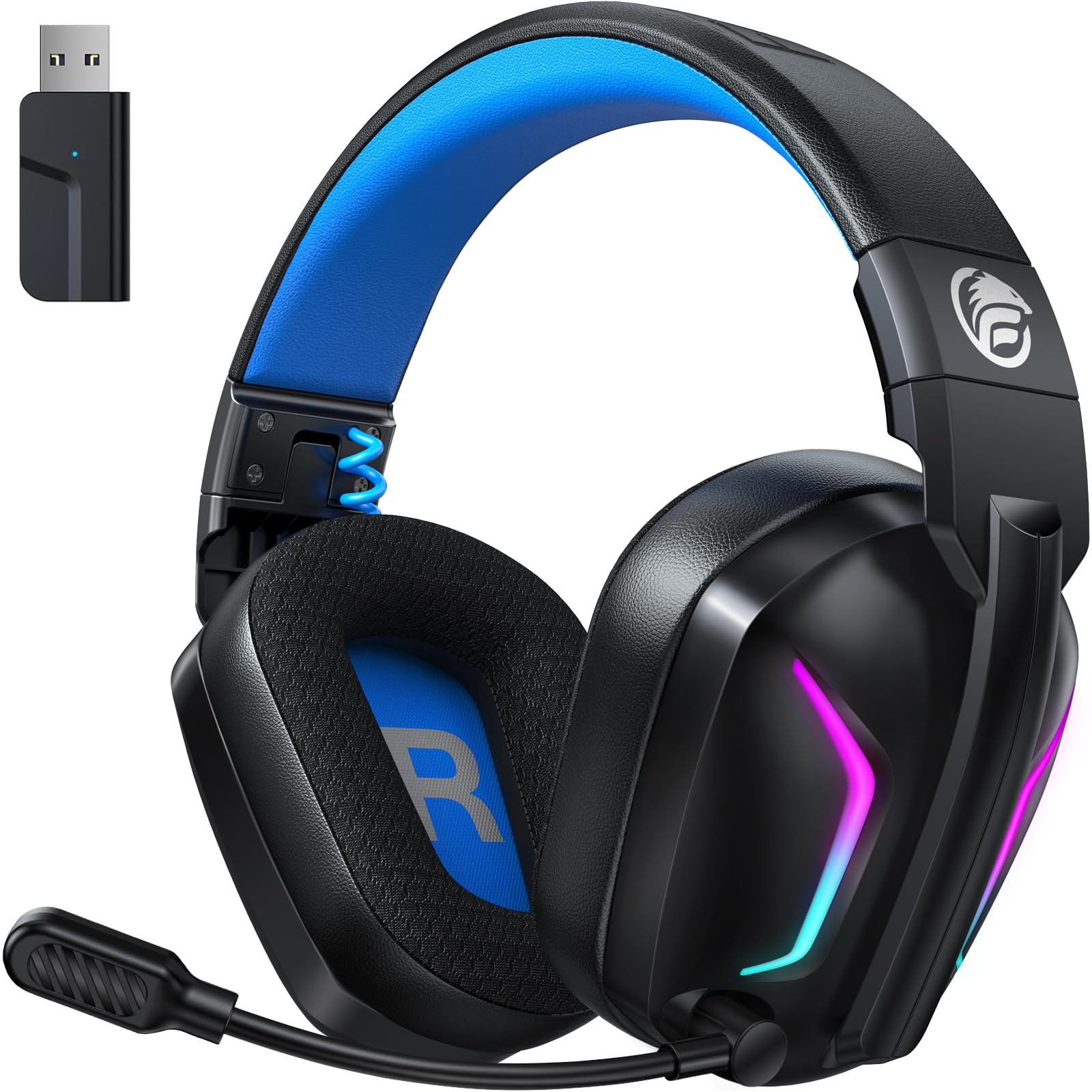 Fachixy Wireless Gaming Headset with Microphone for PC  PS5  PS4  Bluetooth Gaming Headphones - Fast Charge 50Hr Battery  Cool LED Lights for Switch  Laptop  Mobile  Mac 2.4GHz Gamer Headset