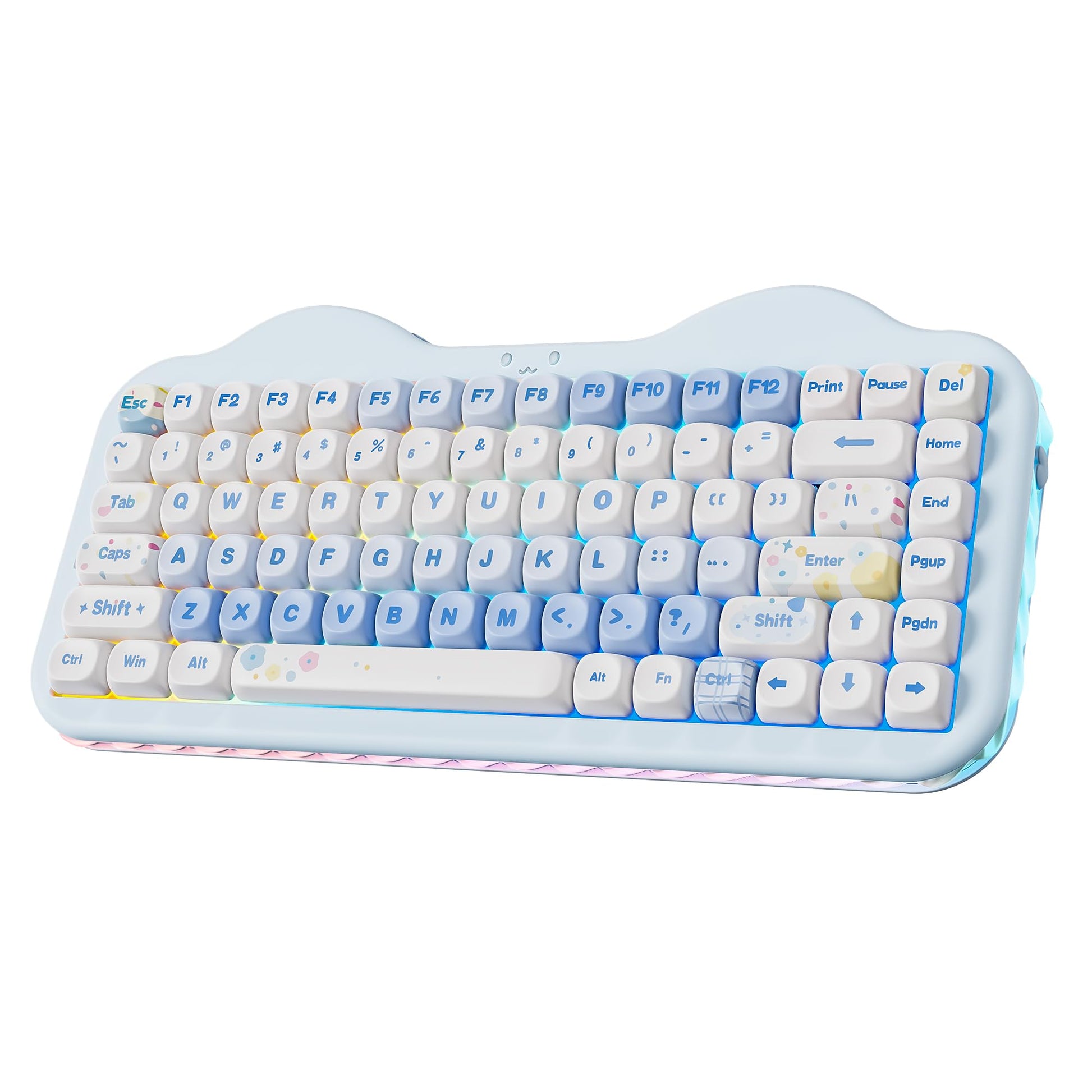 YUNZII C75 Wireless Mechanical Keyboard 75% Layout  Hot-Swappable NKRO BT5.0/2.4G/USB-C Mode Dye-Sub PBT MOA Keycaps RGB Gasket Mount Cute Cake Design for Mac/Win/Gaming (Blue  Milk V2 Switch)