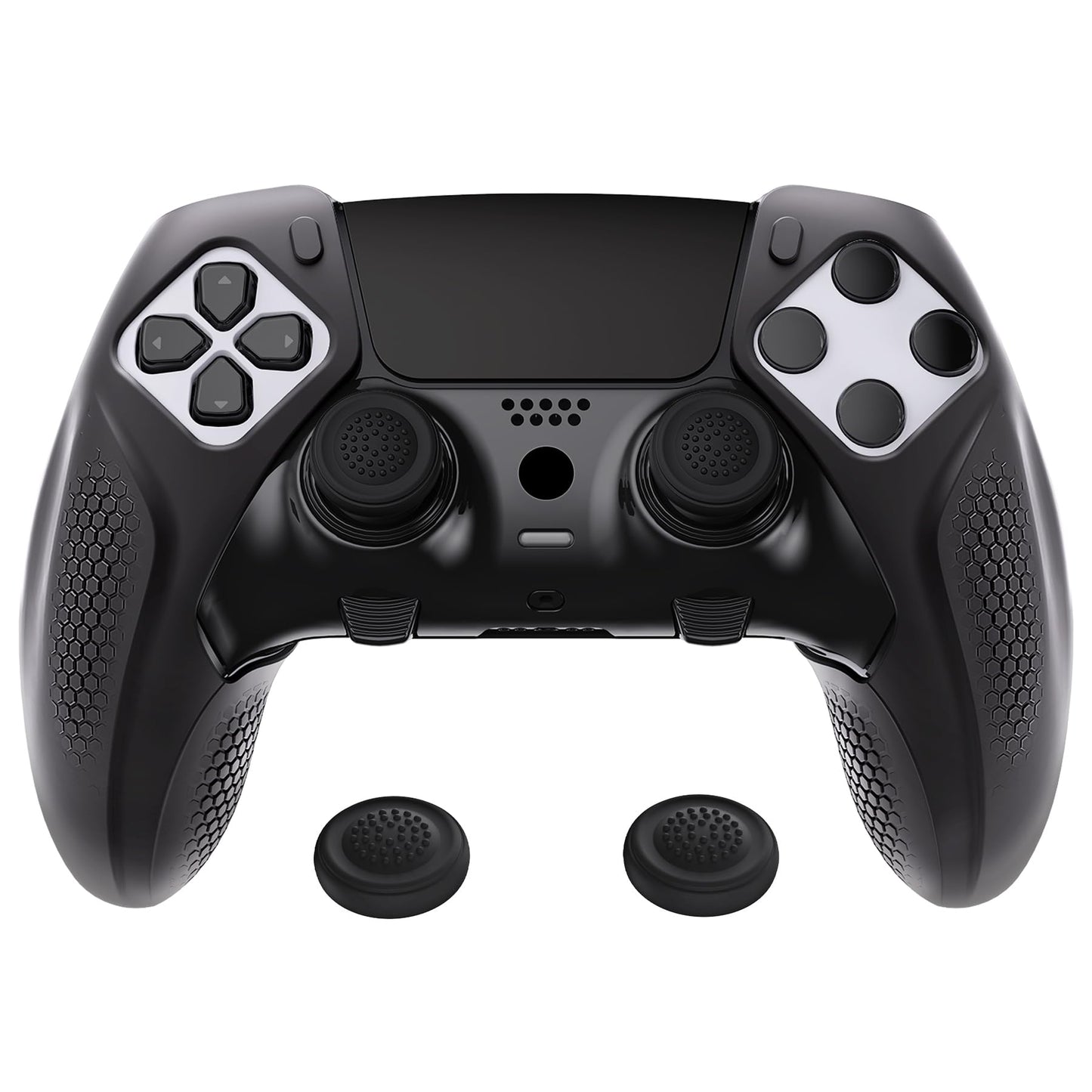 PlayVital Ninja Edition Anti-Slip Half-Covered Silicone Cover for ps5 Edge Wireless Controller  Ergonomic Protector Soft Rubber Case for ps5 Edge Controller with Thumb Grips - Black