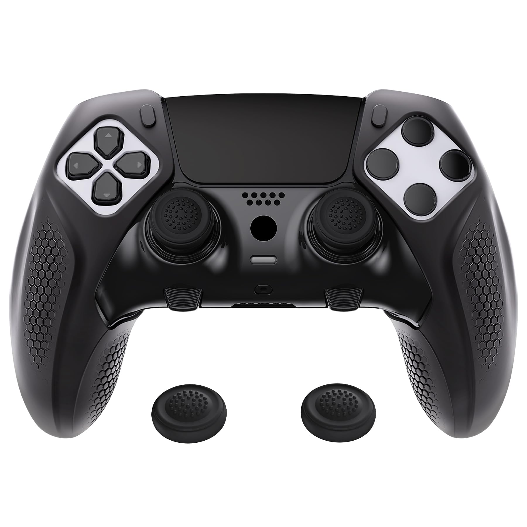 PlayVital Ninja Edition Anti-Slip Half-Covered Silicone Cover for ps5 Edge Wireless Controller  Ergonomic Protector Soft Rubber Case for ps5 Edge Controller with Thumb Grips - Black