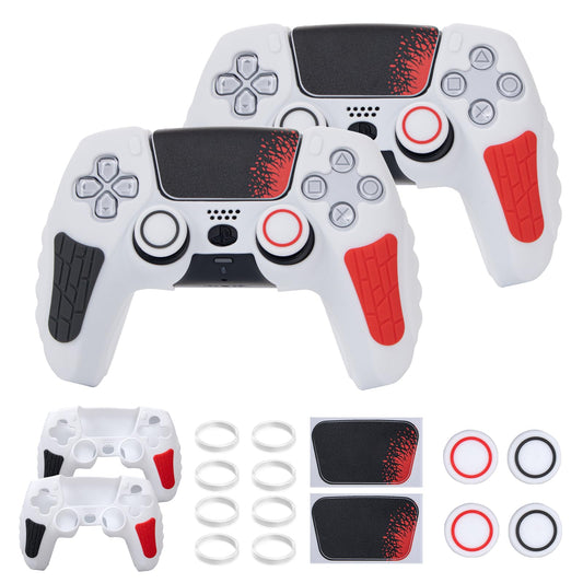 ECHZOVE PS5 Controller Cover  Anti-Slip Silicone Cover Skin Compatible with PS5 Controller with Thumb Grip Caps  Joystick Protectors (White 2 Packs)