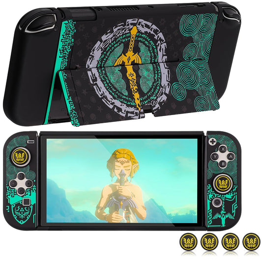 Zelda Switch OLED Carrying Case - Dockable Hard Shell Cover with 4 Thumb Grips for Joy-Con Controllers