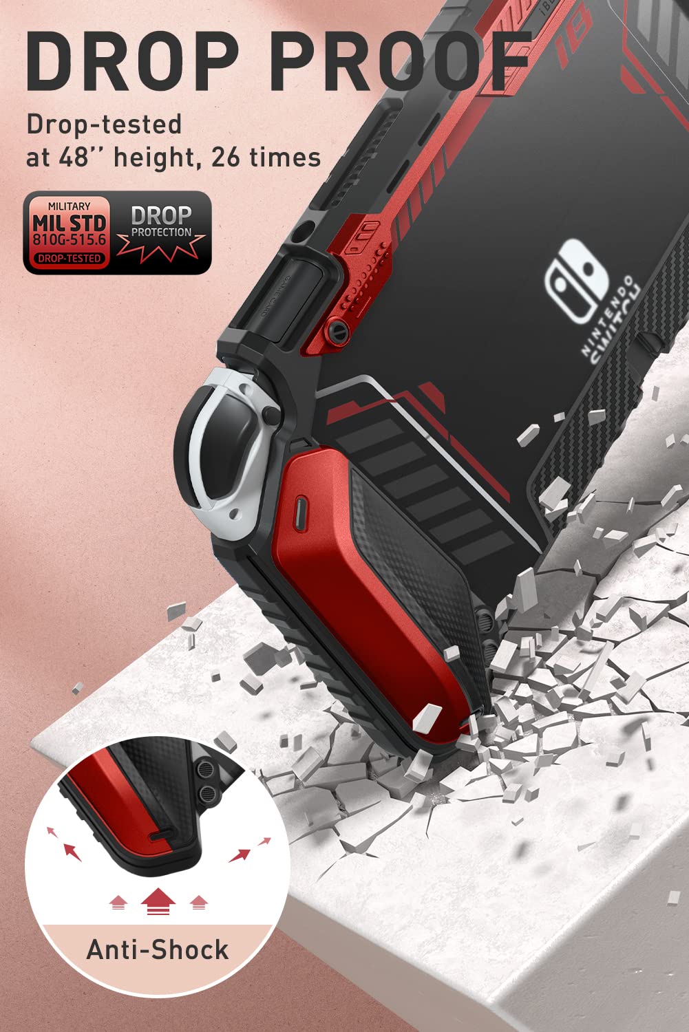 i-Blason Armorbox Case for Nintendo Switch OLED - Dockable, Anti-Scratch, Comfortable Grip, Red