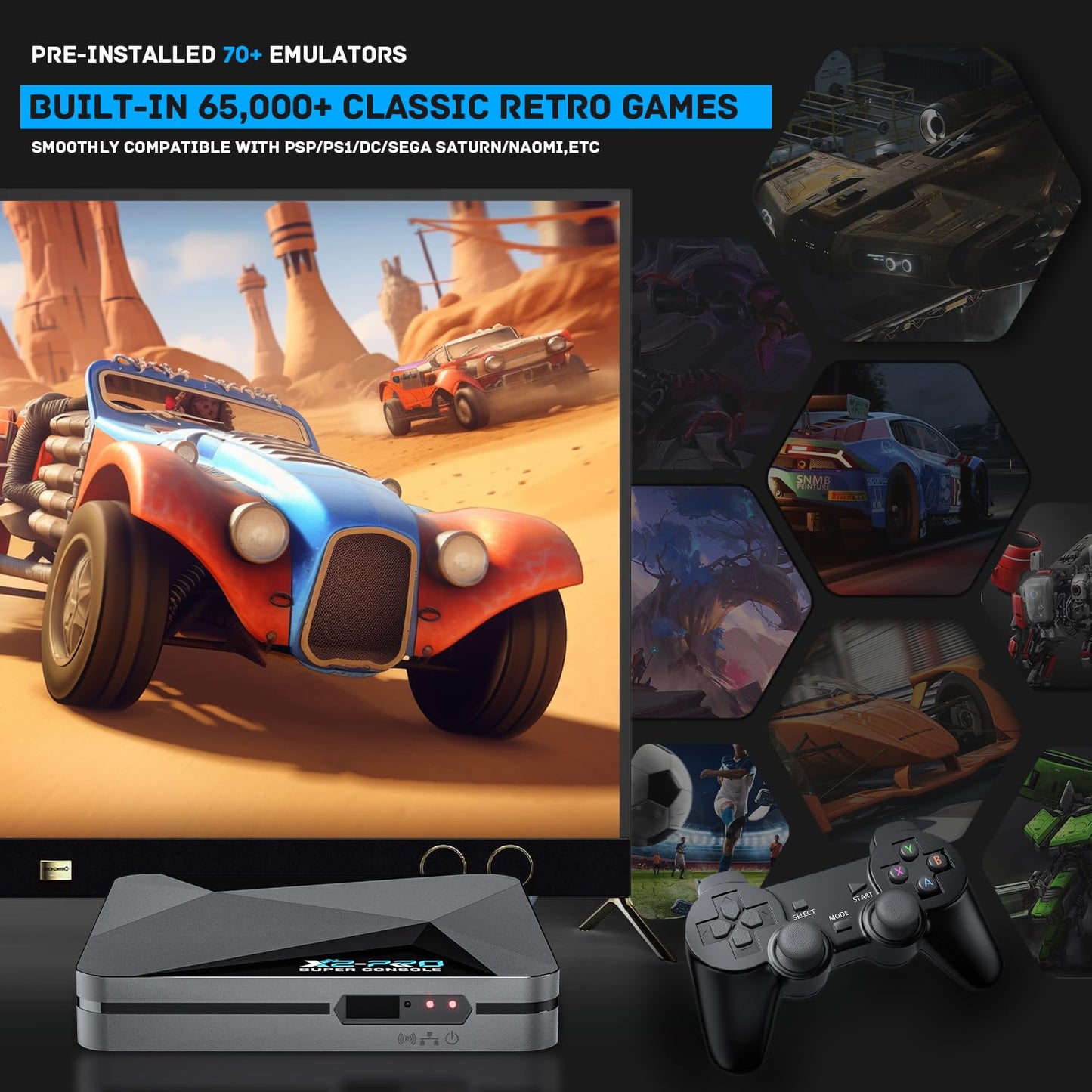 Kinhank Retro Game Console - Super Console X2 PRO, 65,000+ Games, 4K HD, 2.4+5G WiFi, 5.9"x7