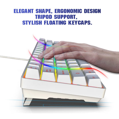 Snpurdiri Compact 60% RGB Gaming Keyboard, Ergonomic Mini Design, 68 Keys, White