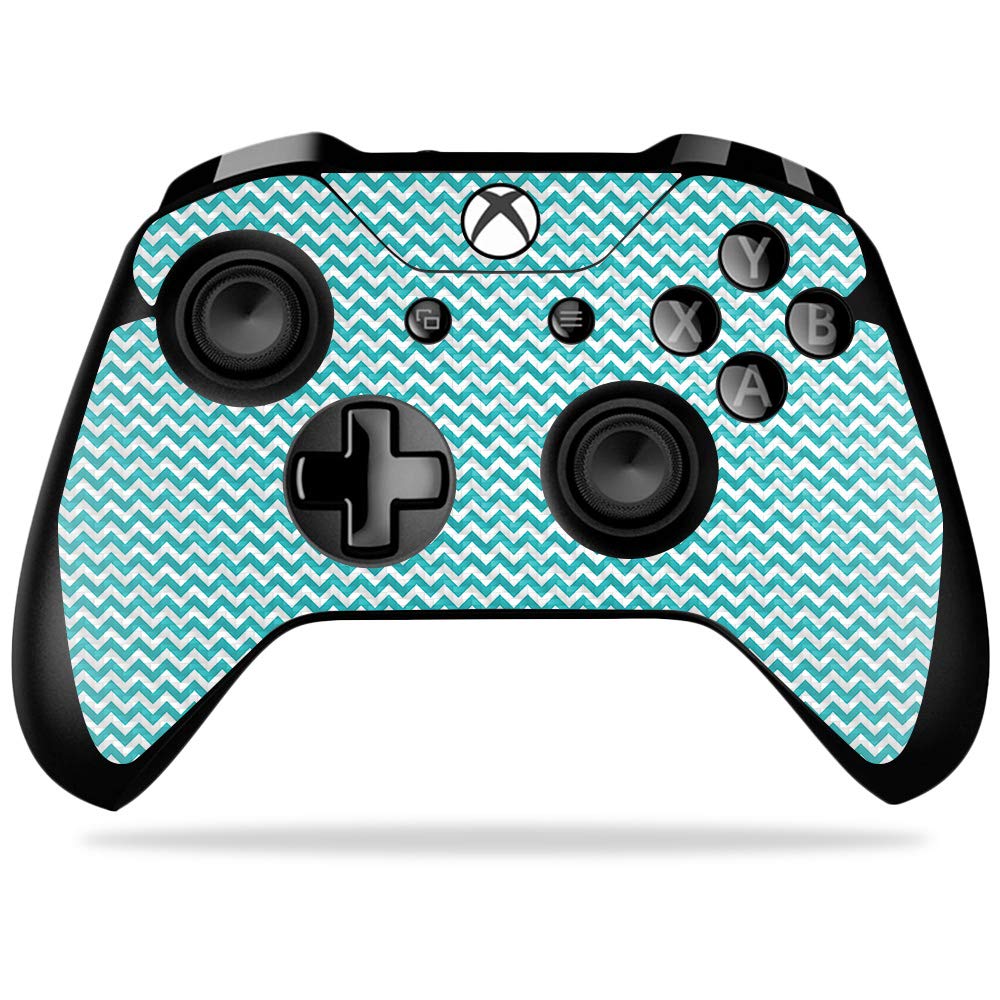 MightySkins Carbon Fiber Skin for Microsoft Xbox One X Controller - Turquoise Chevron | Protective  Durable Textured Carbon Fiber Finish | Easy to Apply  Remove  and Change Styles | Made in The USA