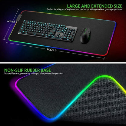 TalkWorks Extra Large RGB Gaming Mousepad - 12x31.5 inches, Black, Non-Slip Rubber Base, 7 Colors, 14 Lighting Modes, USB Interface