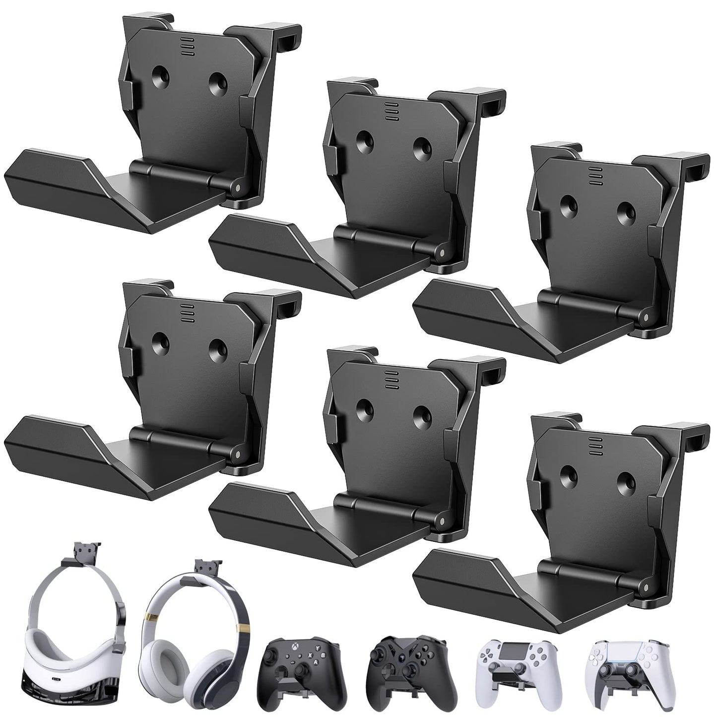 Hollabudz Controller Wall Mount for PS5/PS4/Xbox/Switch - 6 Pack Adhesive Headset Holder, PS5 Accessories