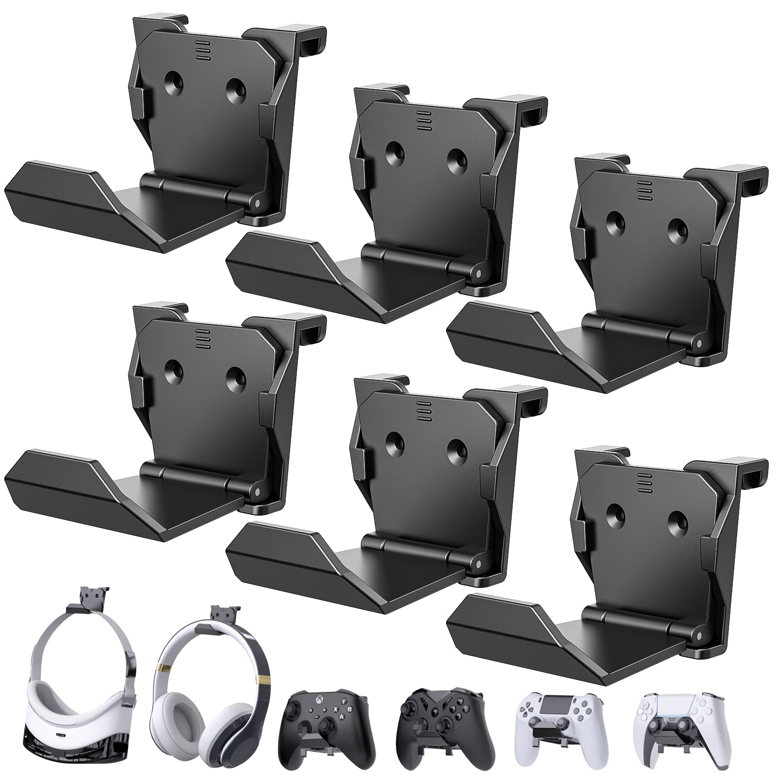 Hollabudz Controller Wall Mount for PS5/PS4/Xbox/Switch - 6 Pack Adhesive Headset Holder, PS5 Accessories
