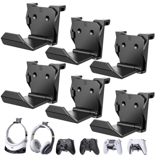 Hollabudz Controller Wall Mount for PS5/PS4/Xbox/Switch - 6 Pack Adhesive Headset Holder, PS5 Accessories