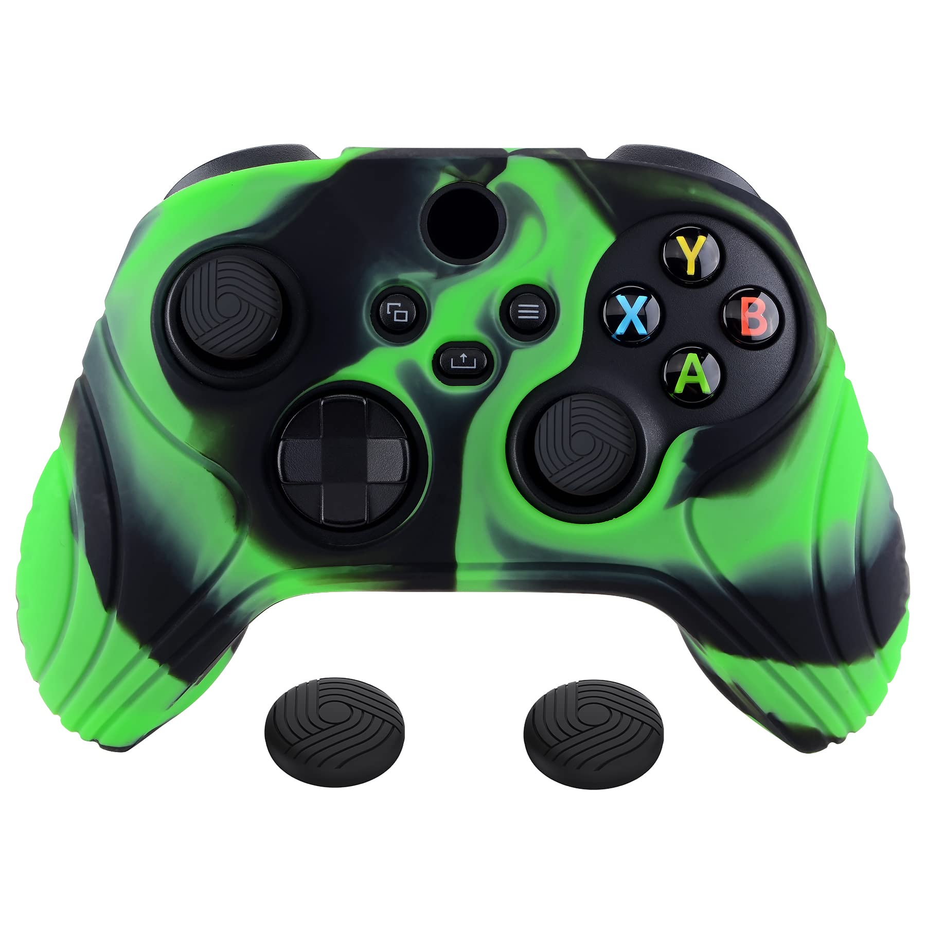 eXtremeRate PlayVital Samurai Edition Anti-Slip Controller Grip Silicone Skin for Xbox Core Controller  Ergonomic Protective Case Cover for Xbox Series S/X w/Thumb Grips - Green & Black