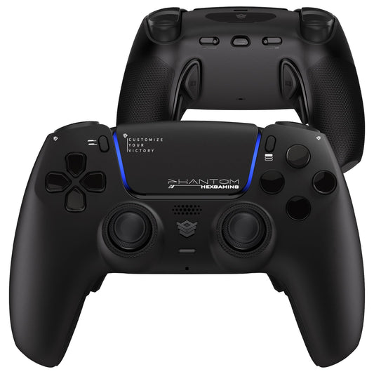 HEXGAMING PHANTOM Pro Gaming Controller with 4 Remappable Buttons  6 Remapping Profiles  8 Interchangeable Analog Stick  and Adjustable Triggers Compatible with ps5  PC  Mobile - Chaos Black