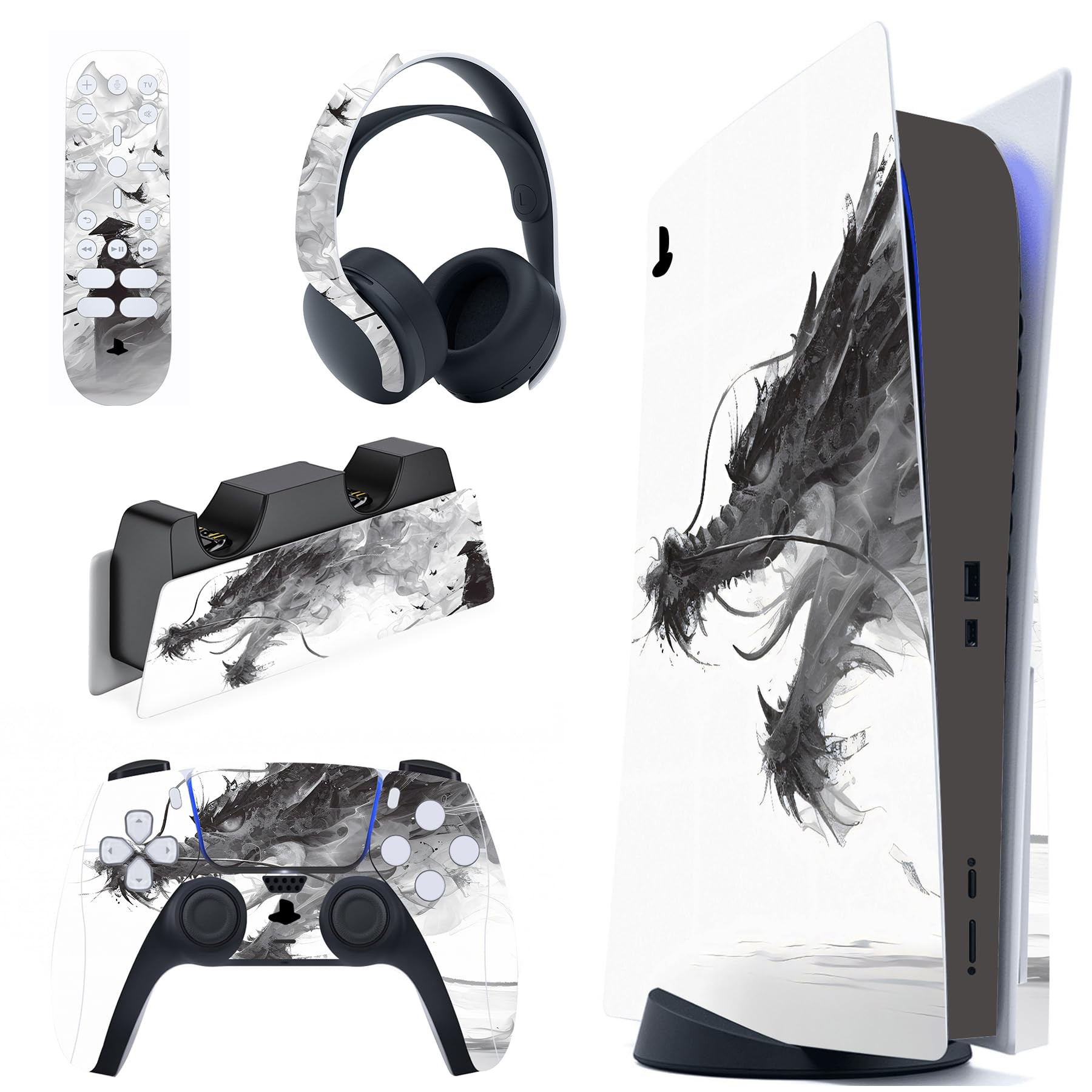 PlayVital Full Set Skin Decal for ps5 Console Disc Edition  Vinyl Sticker Decal Cover for ps5 Controller & Charging Station & Headset & Media Remote - Mistborn Dragon