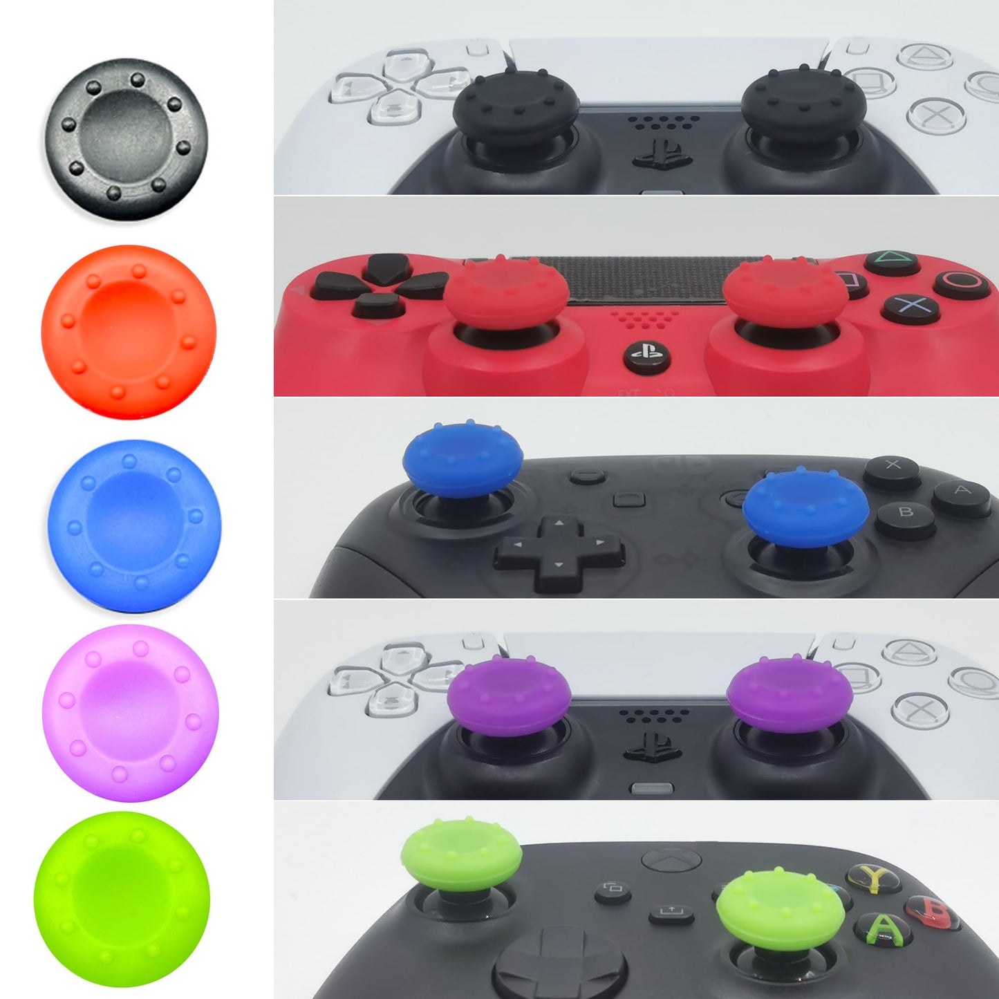 ZHI-NYLLDJS 30-Piece Thumb Grip Caps for PS5/4, Xbox, Switch - Black & Colorful Joystick Accessories
