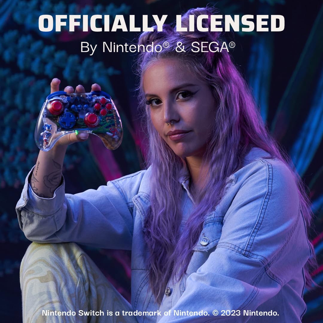 PDP REALMz Wireless Pro Controller for Nintendo Switch - Customizable LED, 40-Hour Battery, Sonic Green Hill Zone Edition