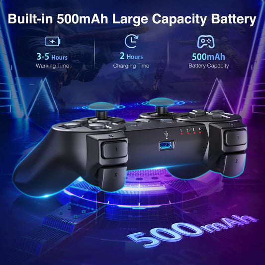 Powerextra Wireless Controller for PS3, 2 Pack High Performance Gaming Controller with Upgraded Joystick Double Shock for Play-S