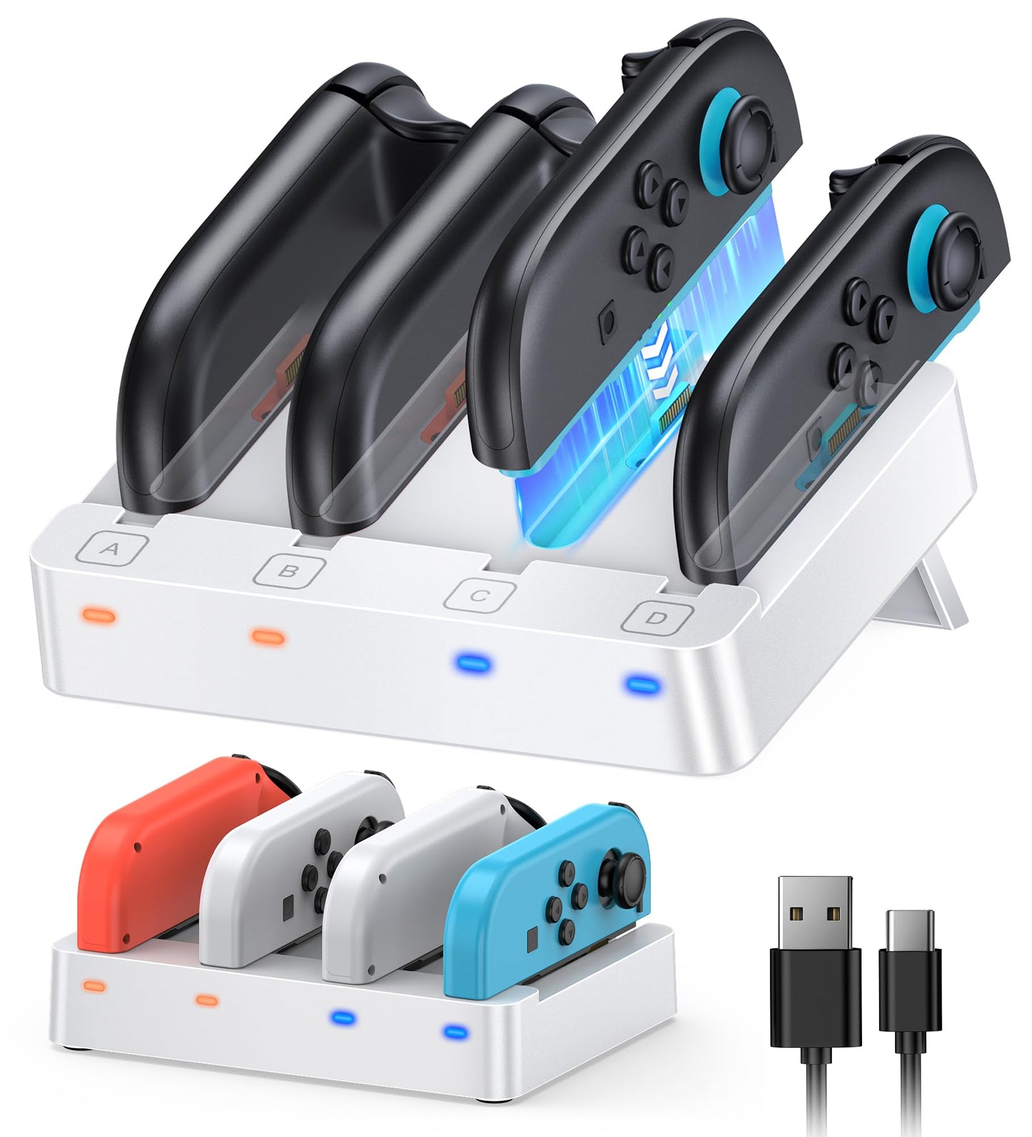 Charger for Nintendo Switch 2 and Switch 1 Controller, Horizontal Charging Dock Station for Joy con and for Joycon 2 Accessories