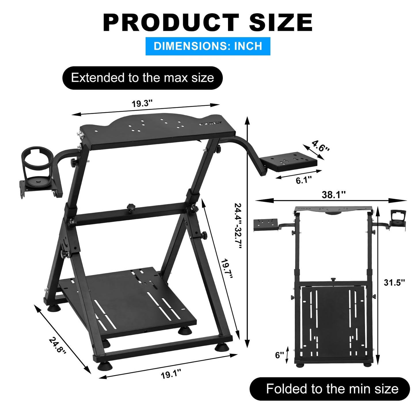 CXRCY Racing Wheel Stand - Adjustable & Foldable with Cup Holder, Compatible with Logitech G920/G29/G27/G25, Black