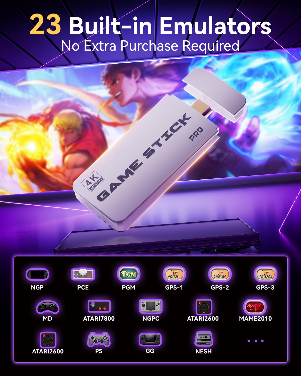 RMOKA Retro Gaming Console HQM15B, 20,000+ Built-in Games, 4K HD, 2 Wireless Controllers, White