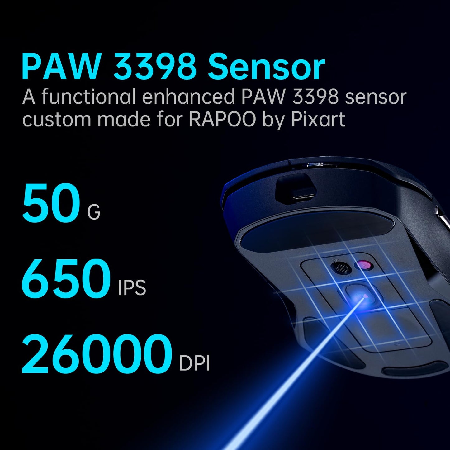 Rapoo VT9Pro Wireless Gaming Mouse - 26000 DPI, 1ms Response, 10 Programmable Buttons, Lightweight, Black