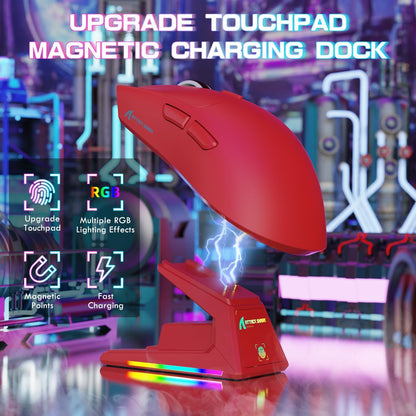 ATTACK SHARK X1 Ultralight Wireless Gaming Mouse - 40000DPI, RGB Charging Dock, Optical Switch, Red