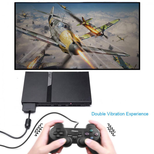 Finera Wired Gaming Controller for PS2 - Double Shock Vibration, 1.8M Cable, Black