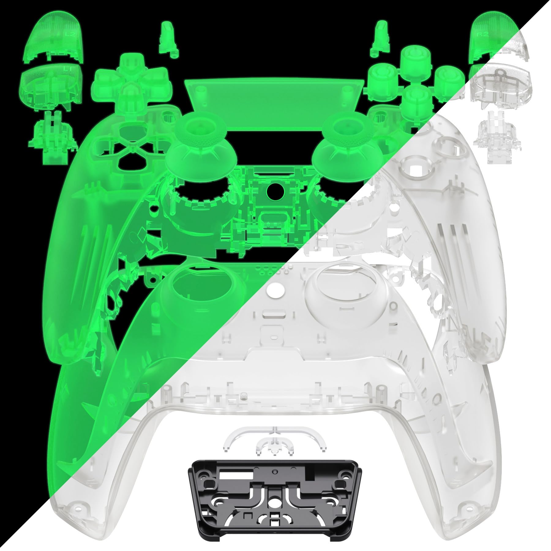 eXtremeRate Full Set Shell with Buttons Touchpad Cover  Glow in Dark - Green Custom Replacement Decorative Trim Shell Front Back Plates Compatible with p s 5 Controller BDM-030 BDM-040 BDM-050